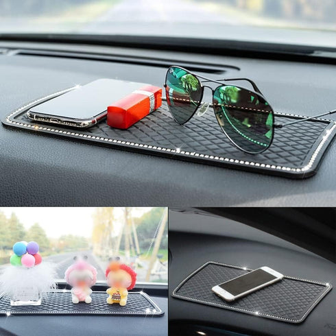 Car Dashboard Anti-Slip Rubber Pad, Bling Crystal Sticky Gel Pad, Non-Slip Mat for Phones, Sunglasses, Keys