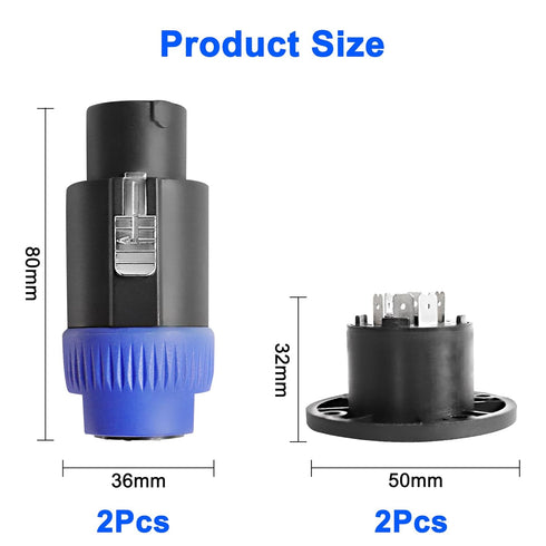 MEIRIYFA 8 Pole Speakon Connector Plug, NL4 Speak-On 8 Pin Male Audio Speaker Twist Lock Plugs, 2Pack