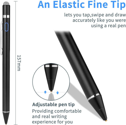 Active Stylus Digital Pen with Ultra Fine Tip, Compatible with iPad, iPhone, Samsung Tablets, Stylus Pen for iPad Pro,