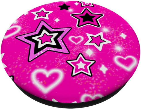 McBling Aesthetic Trashy Y2K Stars Heart Pink Black Bimbo PopSockets Standard PopGrip