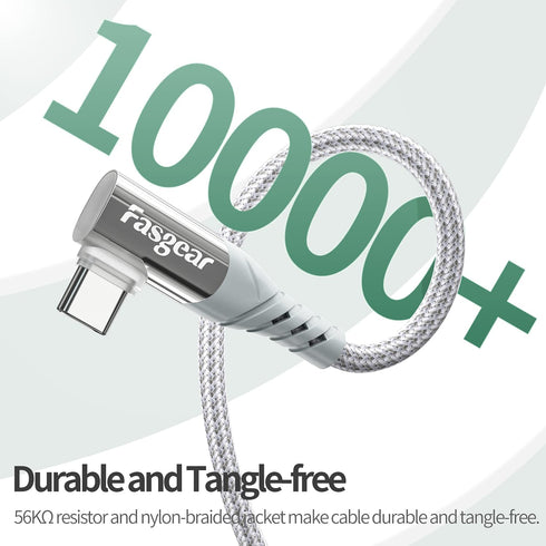 Fasgear 6ft USB C Cables 2 Pack - 3A Fast Charging, Nylon Braided, Right Angle, 480Mbps, Compatible with Galaxy, PS5,