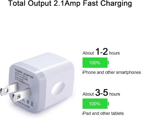 FiveBox USB Wall Charger Block, 3-Pack Dual Port 2.1Amp Fast Charging Cube for iPhone, iPad, Samsung