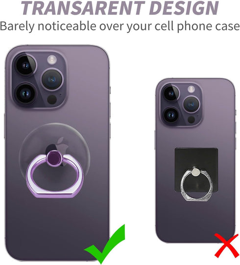 Jsoerpay 2 Pack 360Rotation Clear Phone Ring Holder, Transparent Cell Phone Ring Grip Finger Ring Stand, Phone
