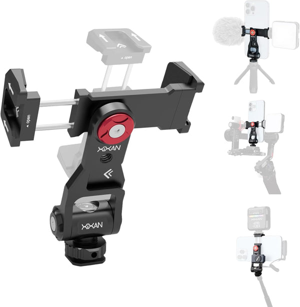 Xixan Metal Phone Tripod Mount Adapter, Smartphone Holder Clamp Support Stand with Cold