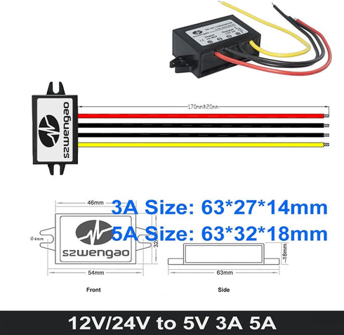 JILWGVUWZ 12V 24V 5V 3A 5A 10A 15A 20A 30A 40A 50A 60A 300W Toys(5A) DC Buck to Step Down Power Converter Car Voltage