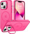 Hot Pink Magnetic Case for iPhone 13 & 14, Shockproof, Matte Scratch-Resistant, Built-in Stash Stand, Magsafe