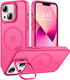 Hot Pink Magnetic Case for iPhone 13 & 14, Shockproof, Matte Scratch-Resistant, Built-in Stash Stand, Magsafe