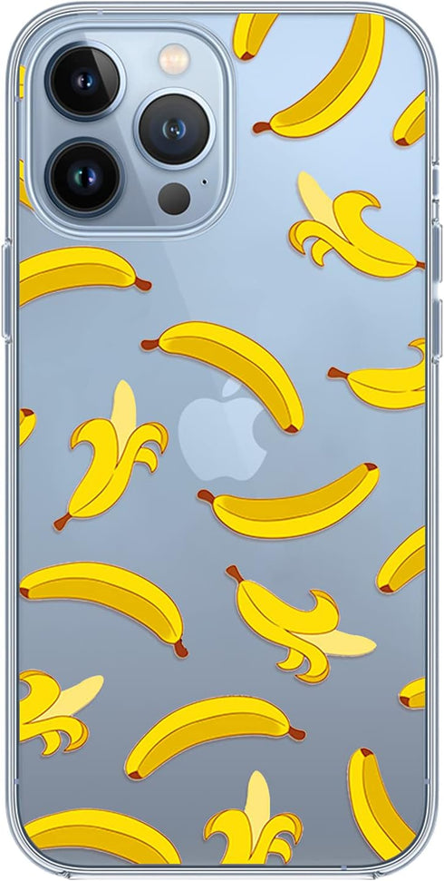 Blingy's Fun Banana Style iPhone 13 Pro Case (6.1 inch), Cute Cartoon Pattern Transparent Soft TPU Protective Clear Case