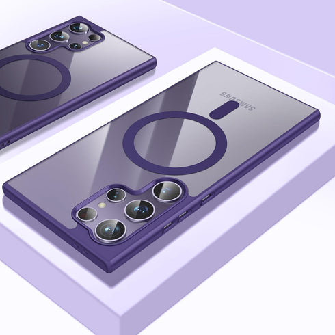 Samsung Galaxy S23 Ultra Case, Magnetic Cover with Soft Frosted Frame & Hard Clear Back, Shockproof Protection (Purple)