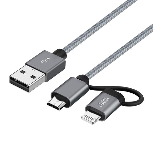 CableCreation 4FT 2-in-1 Charging Cable: MFi Certified Lightning & Micro USB for iPhone 13, 12, 11, X, 8, LG, HTC. Gray.