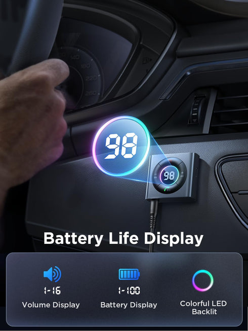 JOYROOM 5.4 AUX Bluetooth Adapter for Car, Dual Mics & HiFi Deep Bass Sound, Noise Cancelling, 26H Battery Life, 2024