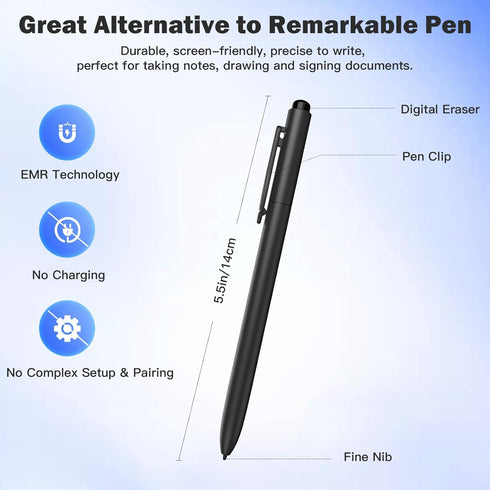 TiMOVO EMR Stylus Pen - Compatible with Remarkable 2, 4096 Sensitivity, Palm Rejection, Black