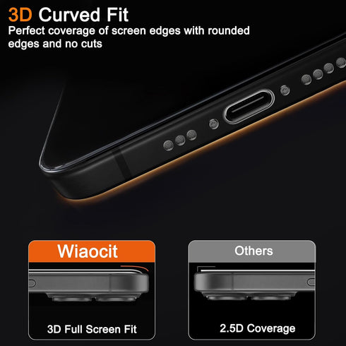 3 Pack 16 3 Pack 9H Wiaocit Tempered Glass Screen Protector for iPhone with Camera Lens Protector, Hardness, Bubble