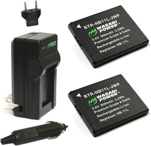 Wasabi Power Battery and Charger (2-Pack) for Canon NB-11L, NB-11LH, PowerShot A2300 IS