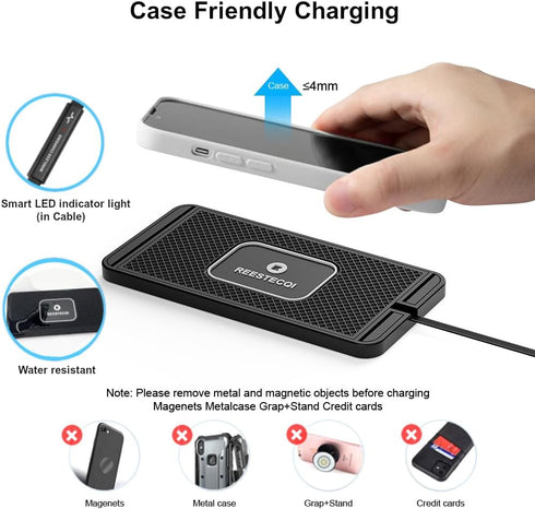 Wireless Charging Pad for Car, 15W Wireless Charger Pad Type C, Non-Slip with PD 40W Car Charger for AirPods, iPhone