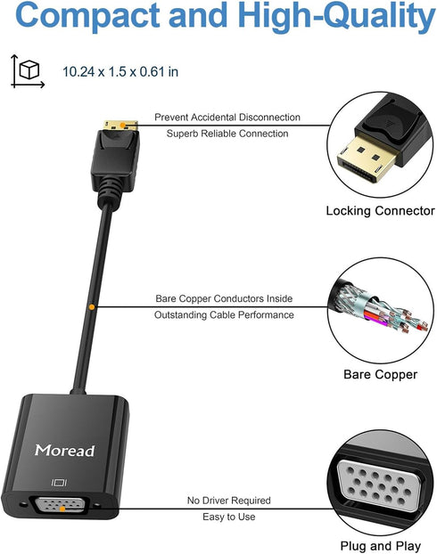 DisplayPort to VGA Adapter, 2 Pack, Gold-Plated Male to Female Compatible with Computer, Desktop, Laptop