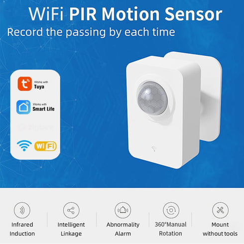 Wifi Smart Motion Sensor: Indoor PIR Motion Detector, Free App Alert, Tuya Remote Monitor, USB & Battery