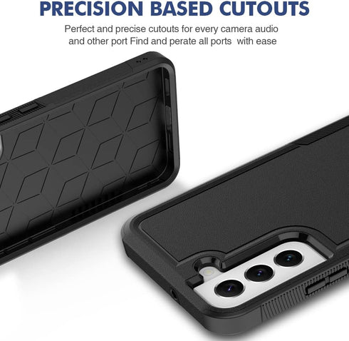 Samsung Galaxy S22 Plus Case, Dual Layer Protective Heavy Duty Cell Phone Cover with Screen Protector, Black