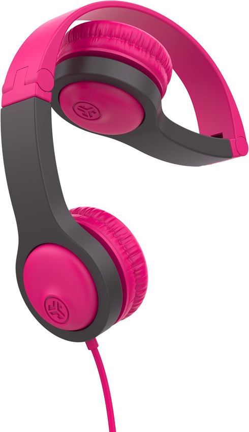 JLab JBuddies Folding Kids Wired Headphones Gen 2, Pink/Grey, Toddler Headphones, Noise Isolation, Volume Limiting