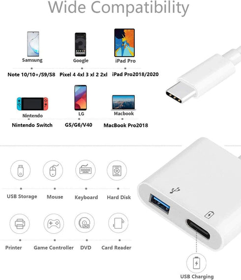 USB C OTG Adapter with Power, 2 in 1 USB C to USB Female with 60W PD Charging for iPhone and iPad