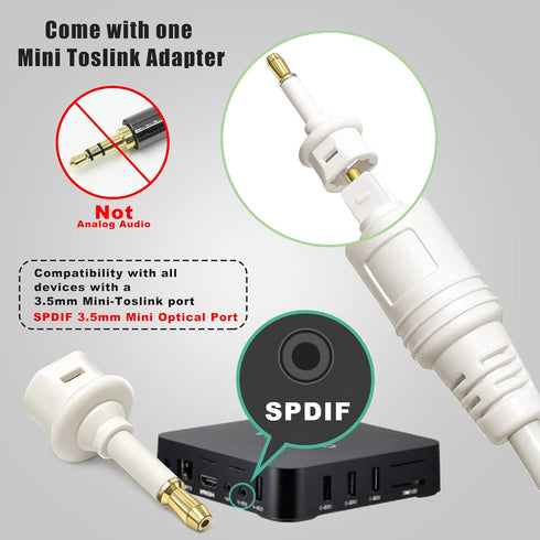 30 Bar/TV/PS4/Xbox feet White Optical Audio Cable, Slim Toslink Digital Fiber Optic Audio Cable, Optic Cord for Sound