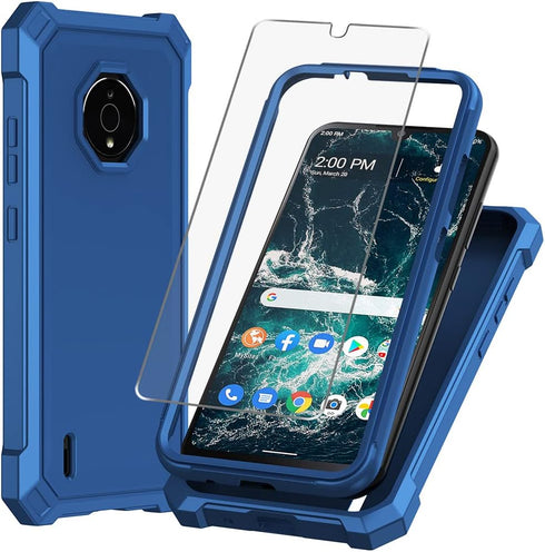 Nokia C200 Case, Blue 360 Full-Body Soft TPU Bumper with Tempered Glass Screen Protector