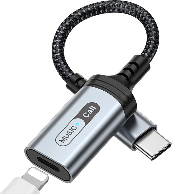 USB C to Lightning Audio Adapter for Apple iPad Pro 10, iPhone 16 15 Pro Max, MFi Certified Converter Grey