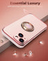 XYZ Bling Luxury Protective Case for iPhone 14, Pink, with Double Ring Kickstand for Women Girls