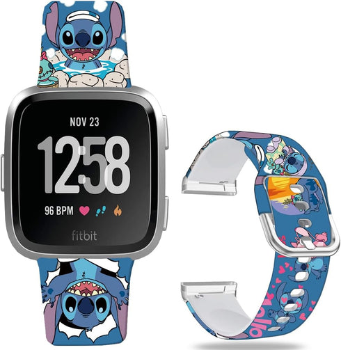 Stitch Holiday Pink Couple Bands, Soft Sport Silicone Cartoon Strap Compatible with Fitbit Versa 2/Versa/Versa