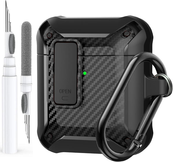 Olytop Rugged Case for AirPods 2nd 1st Generation with Cleaner Kit, Shockproof Hard Cover Skin with Keychain for Apple