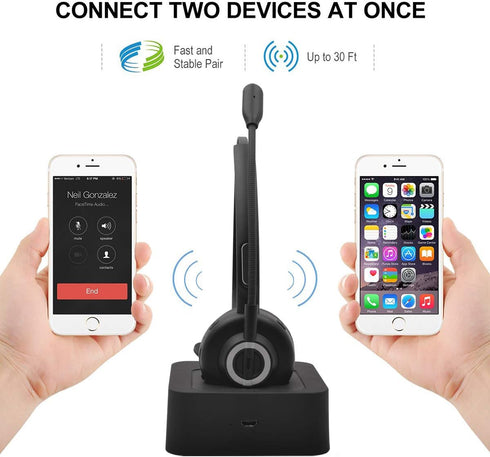 MERAIJIN Trucker Bluetooth Headset, Wireless Over The Head Headphones with Microphone for Cellphone Calls