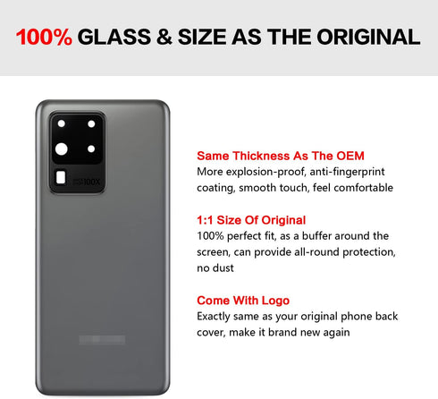 Compatible Samsung Galaxy S20 Ultra Back Glass Cover Replacement, 6.9-Inches, Cosmic Grey