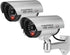 FINDERS&CO Fake Security Camera with Realistic Red Flashing Lights and Warning Sticker (2, Silver)