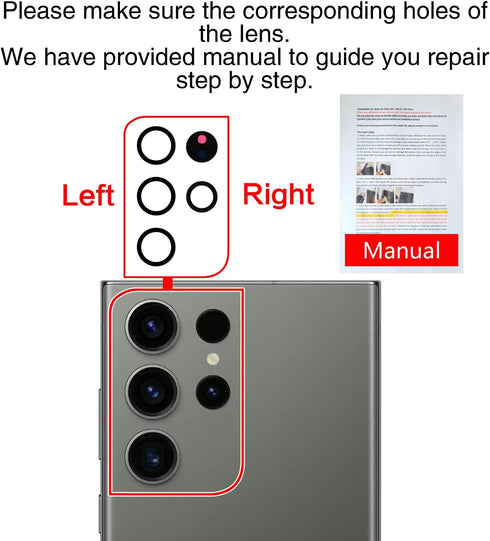 2PCS ASDAWN Camera Lens Glass Replacement for Galaxy S23 Ultra, 6.8 inches with Pre-Installed Adhesive + Repair Tool