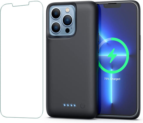 Feob Battery Case for iPhone 13/13 Pro - 7500mAh Portable Charger Case for Extended Battery Life, Black