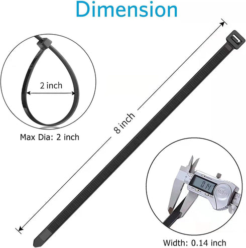 SKALON 8 inch (1000 Pack), 40lbs Zip Ties Tensile Strength, Black Cable Ties, Wire Ties for indoor and outdoor use, by