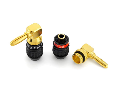 Sewell Deadbolt Right-Angle Banana Plugs, 12 Pairs Quick Connect Gold Plated Speaker Plugs (90 Degree)