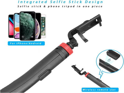 NEWYIHOKJ 66" 66 Tripod for iPhone & Camera, Portable Phone Tripod with Rechargeable Remote Control and Rotate Phone