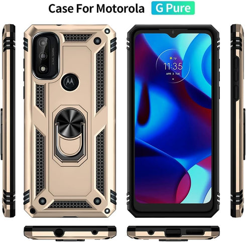 Moto G Pure Phone Case with HD Screen Protector, Military Grade Protective Cases with Ring for Moto G Power 2022