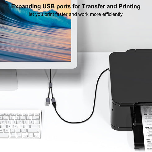 USB Y Splitter Cable: 1 Male to 2 Female USB Extension for Charger & Data Transfer - Compatible with Car, Laptop, TV,