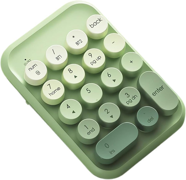 Typewriter Style Number Keypad, Wireless 2.4G/Bluetooth/USB-C Rechargeable Numeric Pad, 18-Key NKRO Retro Round Keycaps