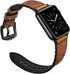 OUHENG Compatible Apple Watch Band 42mm 41mm 40mm 38mm, Sweatproof Genuine Leather and Rubber Hybrid Strap - Brown/Black