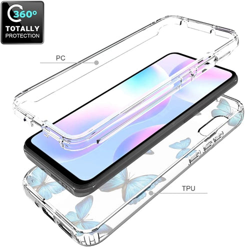 Xiaomi Redmi 9A M2006C3LG/9i M2006C3LII Case with Floral TPU & Tempered Glass Screen Protector - Slim Protective Armor.