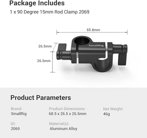 90-Degree 15mm 2069 SMALLRIG Rod Clamp for DIY Camera Camcorder Video Rigs Shoulder Mounting Accessory