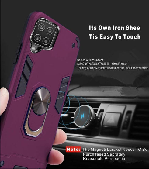 Folmeikat Samsung Galaxy A12 5G Case, Shockproof Armor with 360 Rotating Ring Kickstand, Wine Red