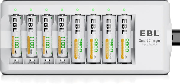 EBL Rechargeable Batteries with Charger, 1.2V NiMH AA Batteries 2800mAh 4Counts & AAA