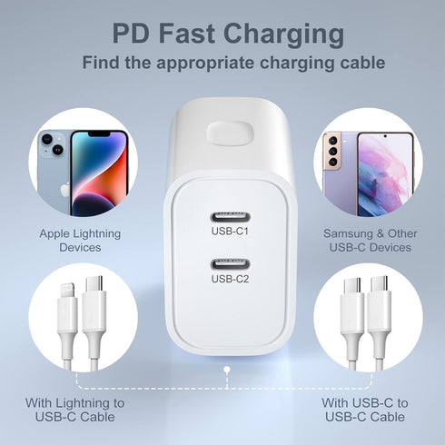 20W USB C Wall Charger Block, Costyle 3 Pack Dual Port Charging Block for iPhone 15 Pro 15 Plus 11 12 13 14 15 Pro Max