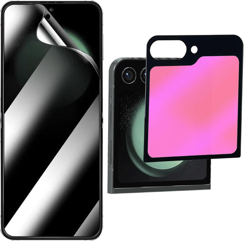 Samsung Galaxy Z Flip 5 2023: Inner Privacy Soft Film + Outer Anti-Blue Tempered Glass Mirror, Anti-Peeping Gradient.