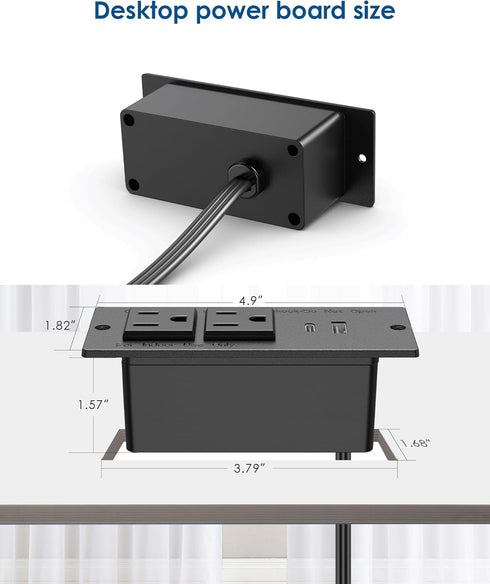 Conference Recessed Power Strip, 20W USB C Fast Charging, 2 Outlets, 2 USB Ports, 6ft Cord