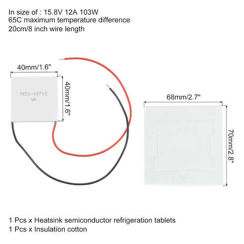 MECCANIXITY TEC1-12712 Semiconductor Refrigeration Tablets 15.8V 12A 103W Heatsink Thermoelectric Cooler Cooling Plate Module 40x40mm